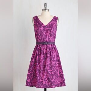 Modcloth Enchanting Woods Fuchsia and Violet Dress